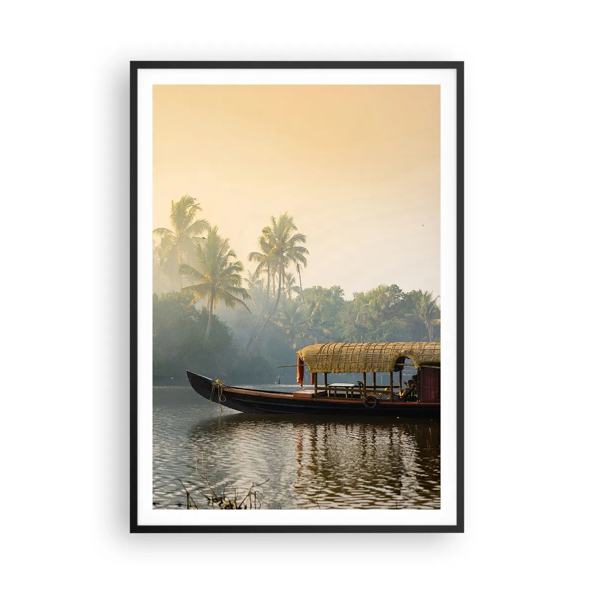 Plakat i sort ramme - Hus ved floden - 70x100 cm