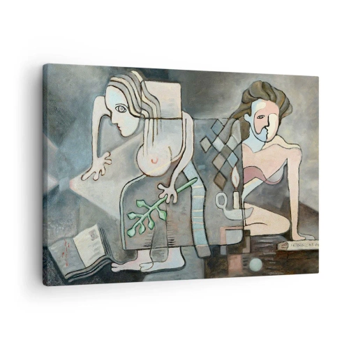 Lærredstryk - Billede på lærred - Abstrakte figurer i en symbolsk komposition med dyb betydning - 70x50cm - En mosaik af ånd og materie - Moderne vægdekoration til stue og soveværelse ARTTOR