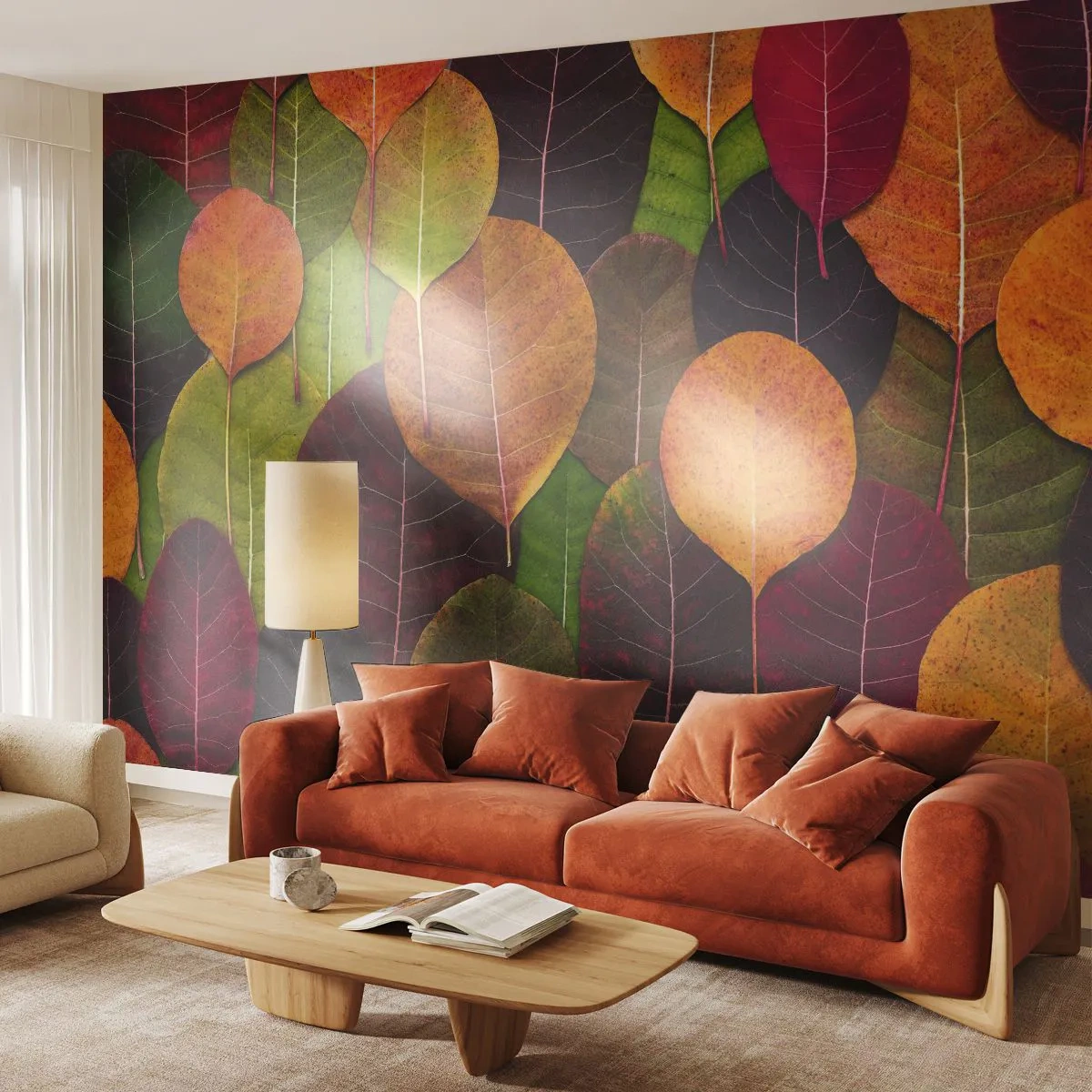 Fototapet Premium Canvas - Efterårsmosaik - Grafik, Farverige blade, Stykke - 250x175 cm