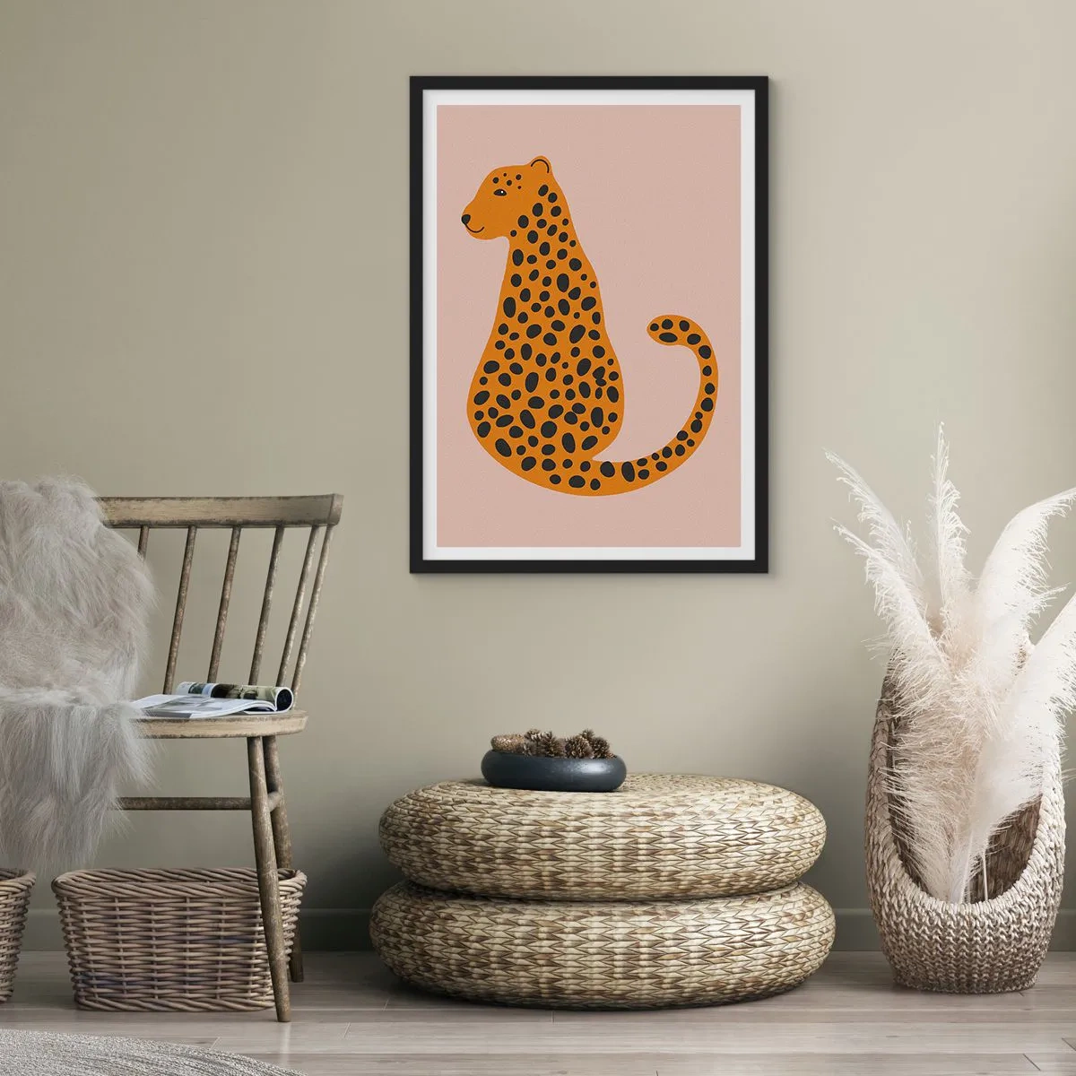 Plakat i sort ramme - Leopardprint er et moderigtigt mønster - 70x100 cm
