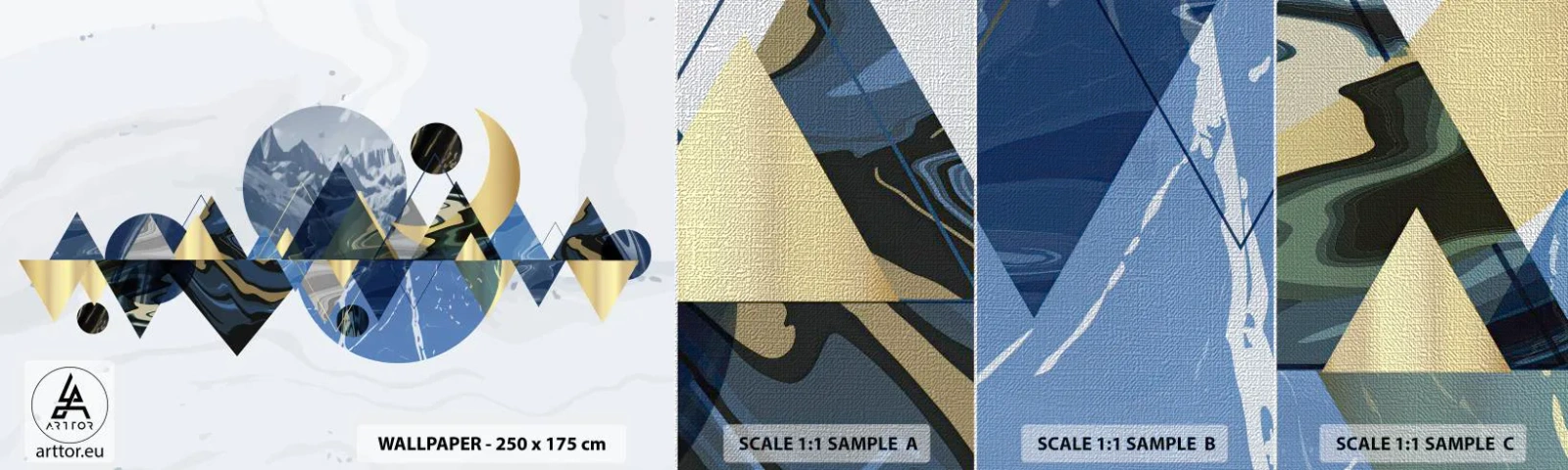 Prøve Fototapet Premium Canvas - Geometrisk landskab - Abstraktion, Bjerge, Stykke - 100x30 cm