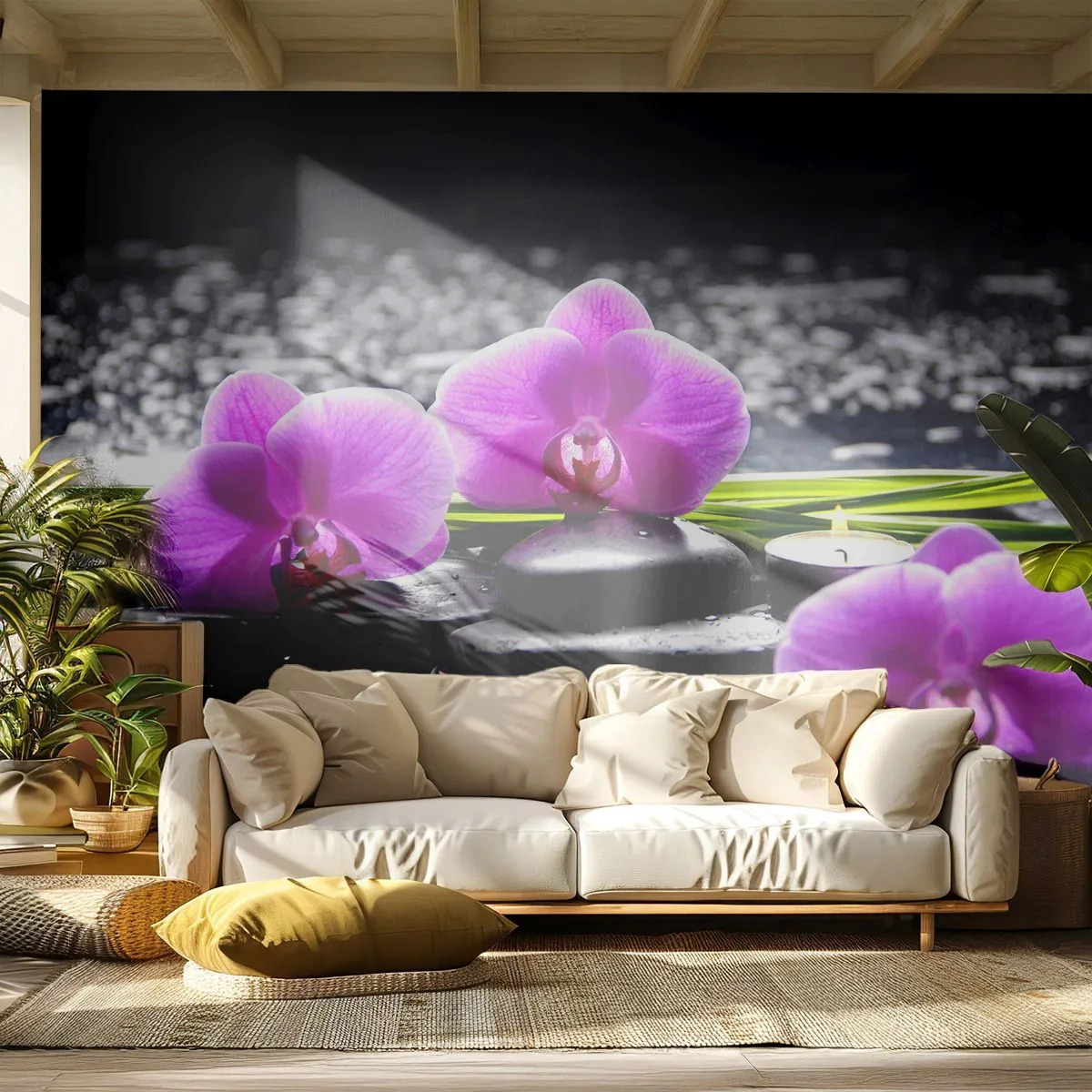 Fototapet Premium Sand - Drukne i fred og ro - Blomster, Orkidé, Orkidé - 100x70 cm