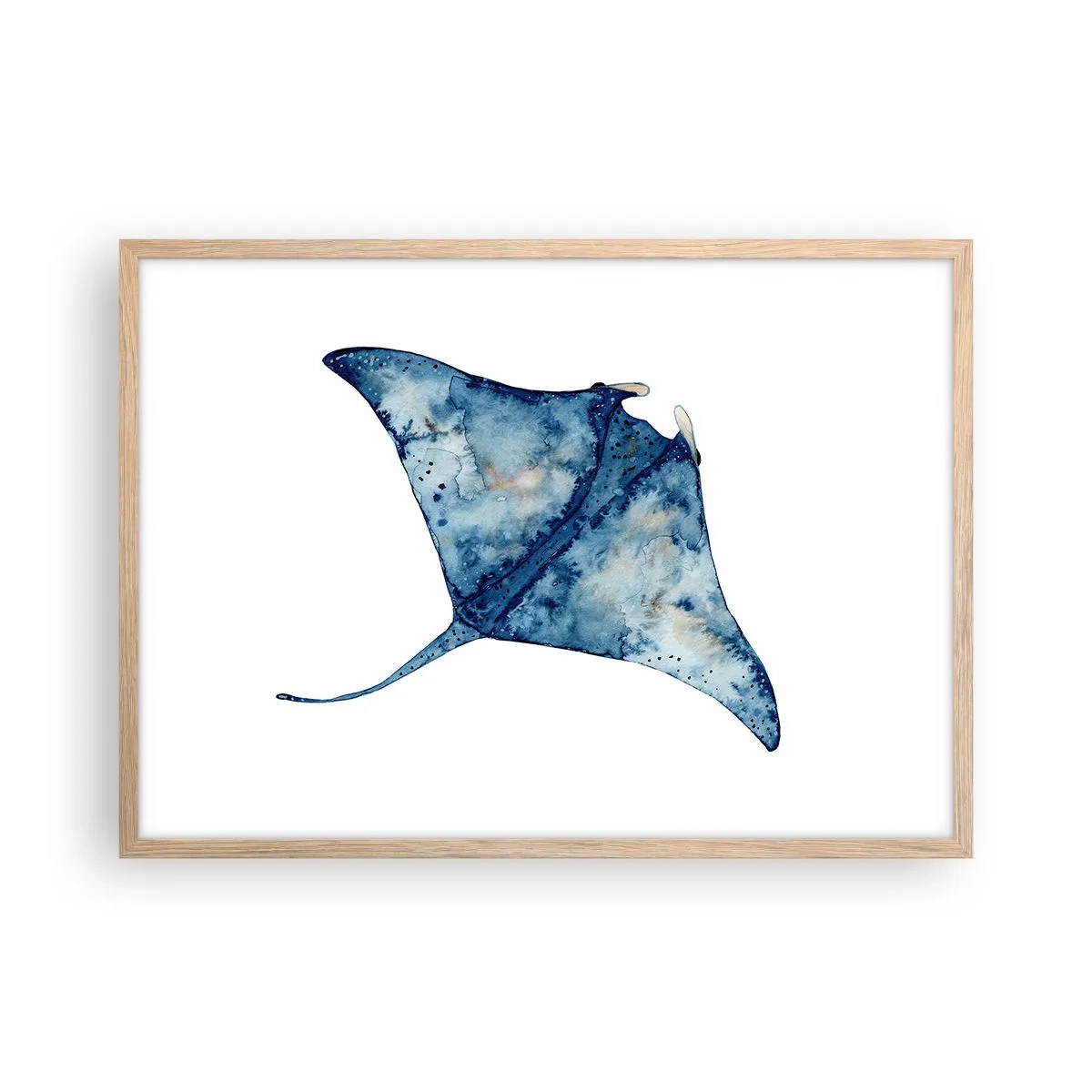 Plakat i ramme af lyst egetræ - Liv i blåt - 70x50 cm