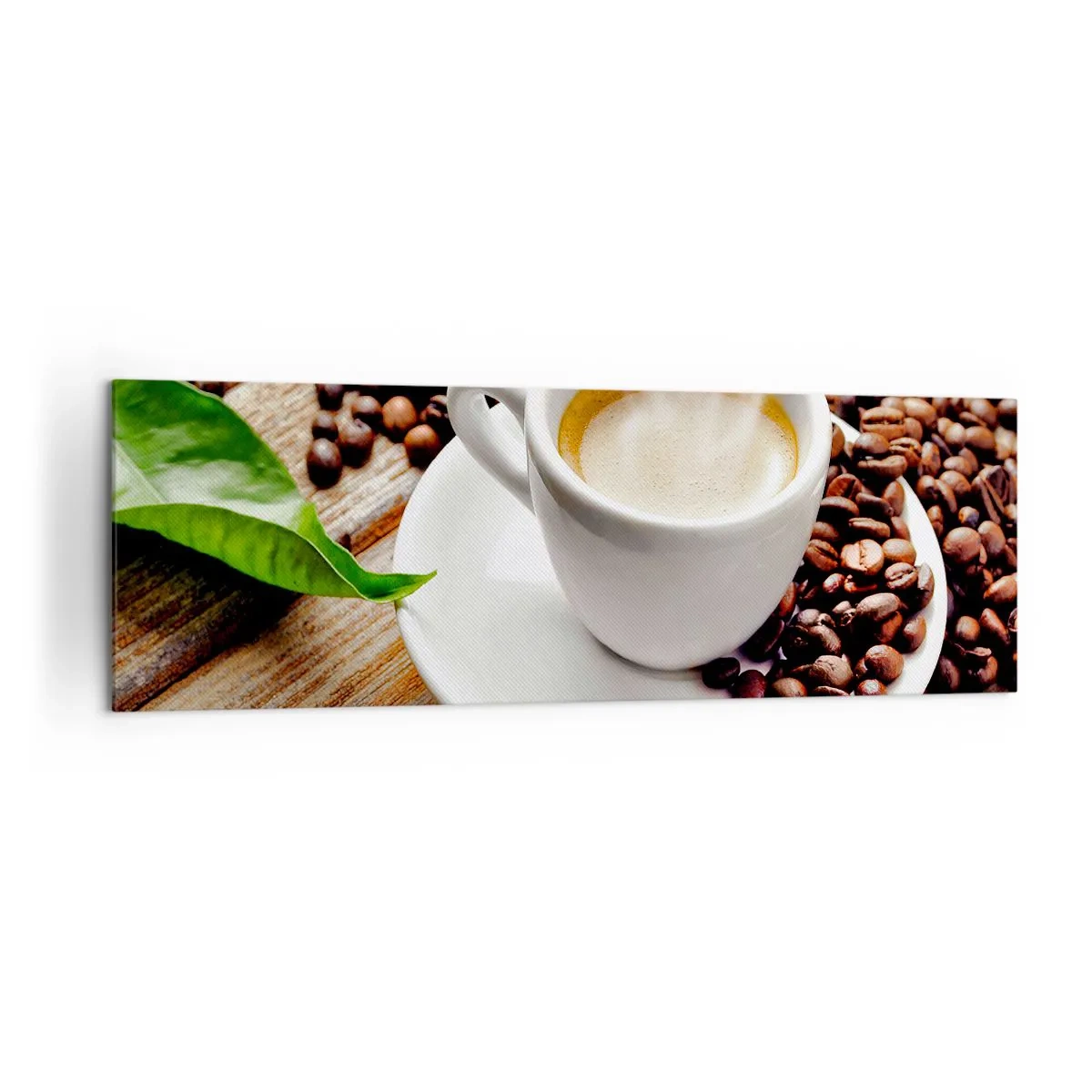 Lærredstryk - Billede på lærred - Kaffe på bænken - 160x50 cm