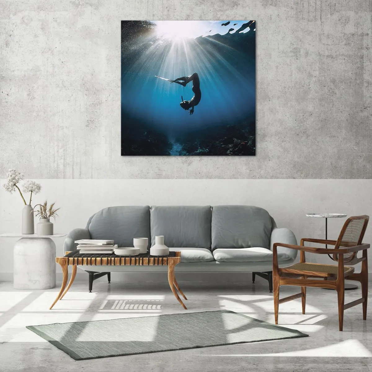 Billede på glas - Undervandsdans - 70x70 cm