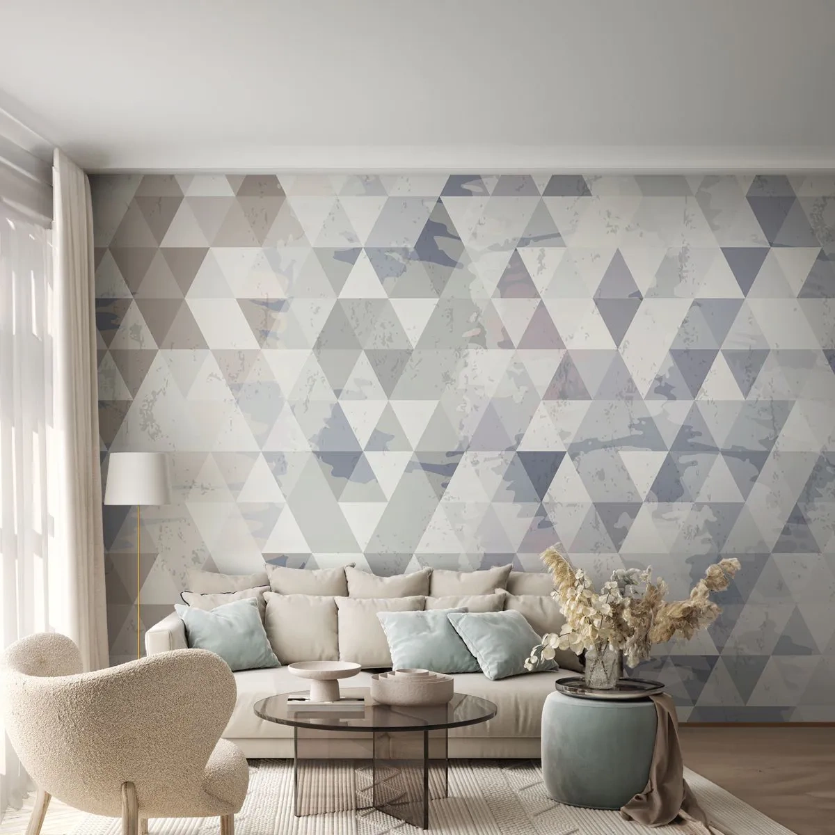 Fototapet Premium Sand - I takt på tre - Abstraktion, Stykke, Trekanter - 250x175 cm