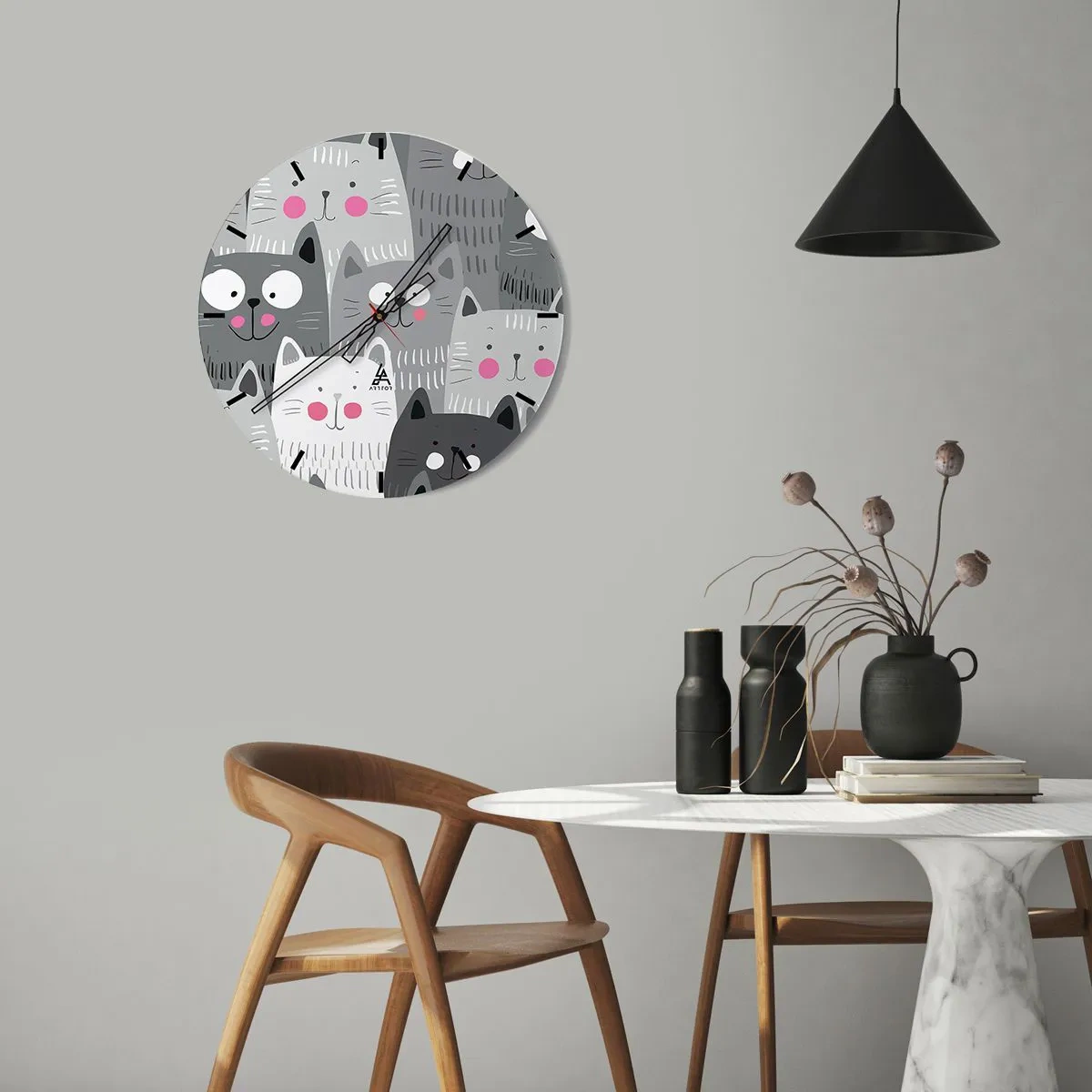 Vægur, Uret - Kattens verden - 40x40 cm