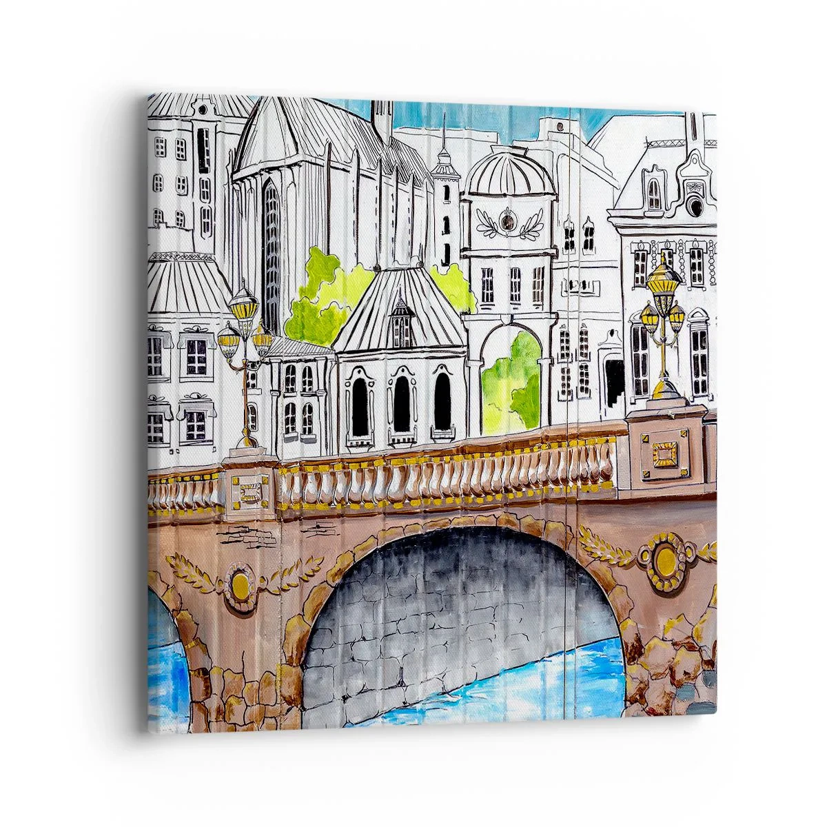 Lærredstryk - Billede på lærred - Byen som den er malet - 40x40 cm