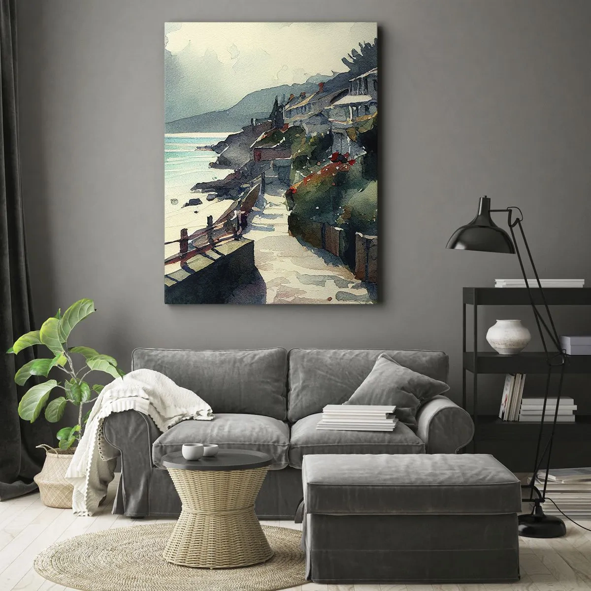 Lærredstryk - Billede på lærred - Middelhavsby - 55x100 cm