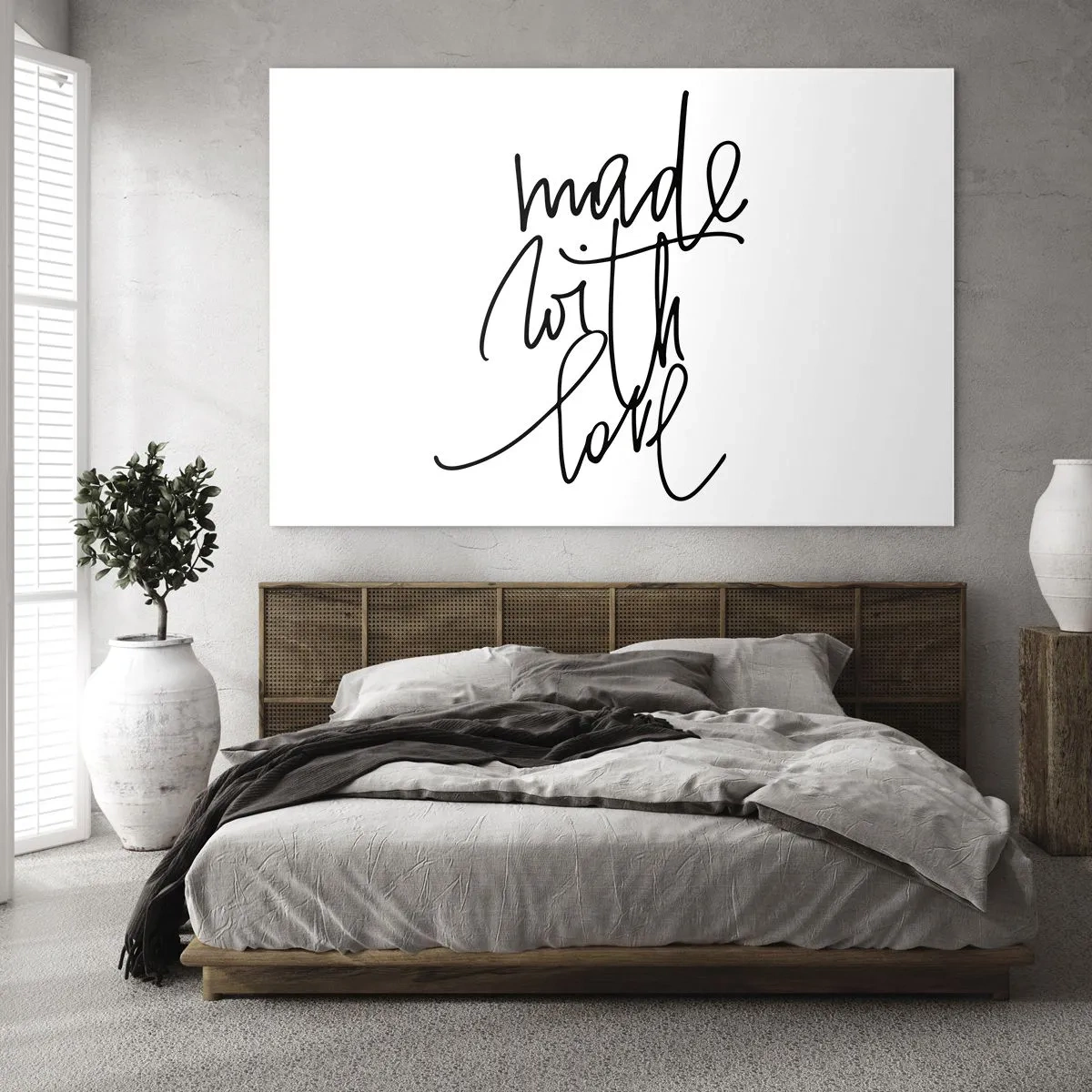 Billede på glas - Minimalistisk indskrift 'Lavet med kærlighed' - 70x50cm - Det bedste mærke - Moderne vægdekoration til stue og soveværelse ARTTOR