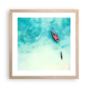 Plakat i ramme af lyst egetræ - For på Zanzibars strande, når det overskydende vand... - 40x40 cm