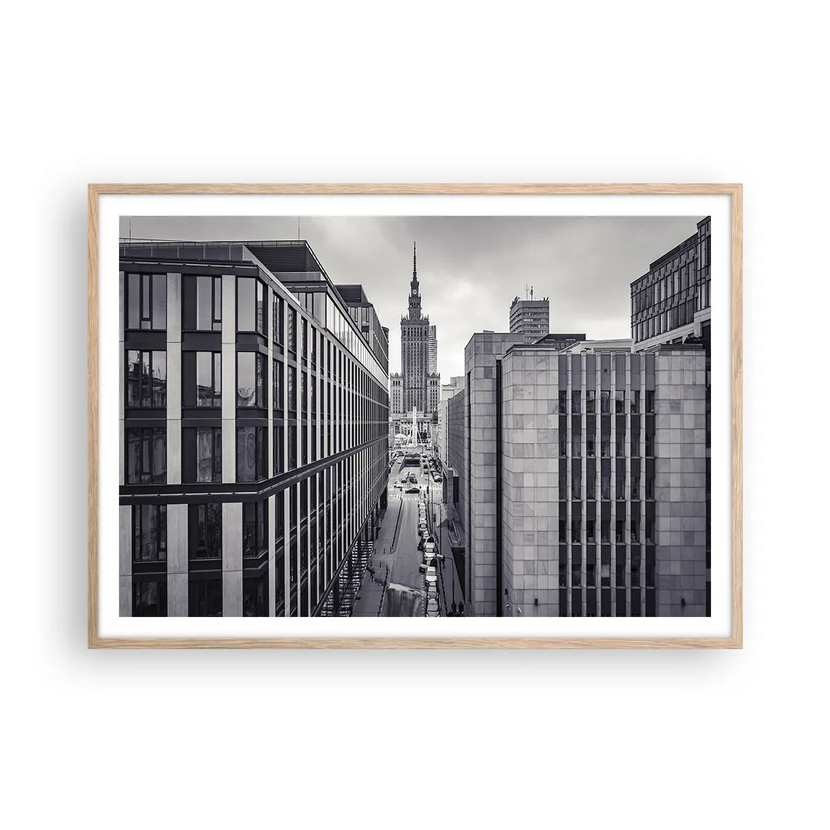 Plakat i ramme af lyst egetræ - Warszawa dalen - 100x70 cm