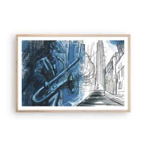 Plakat i ramme af lyst egetræ - Byens rapsodi - 91x61 cm