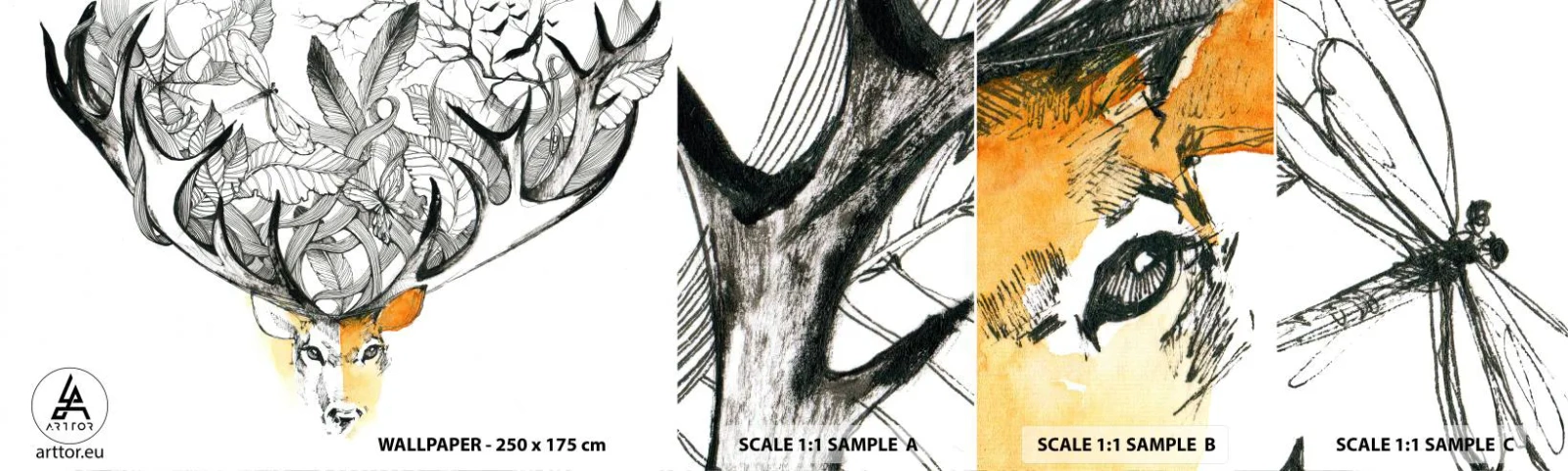 Fototapet Prøve Standard Eco - Horn af overflod - Abstraktion, Hjort, Grafik - 100x30 cm