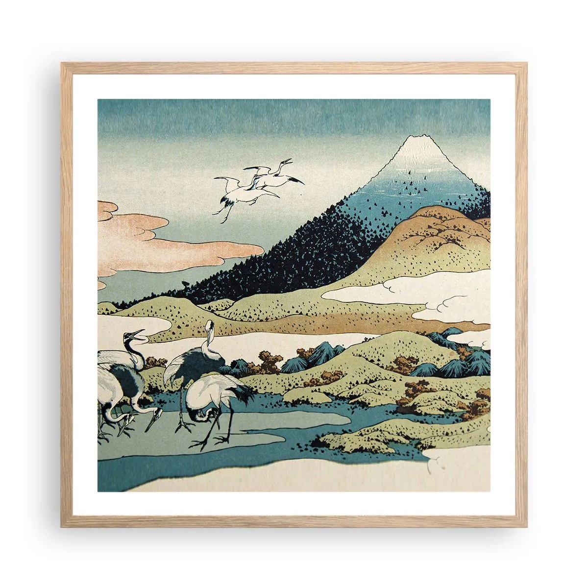 Plakat i ramme af lyst egetræ - I japansk ånd - 60x60 cm