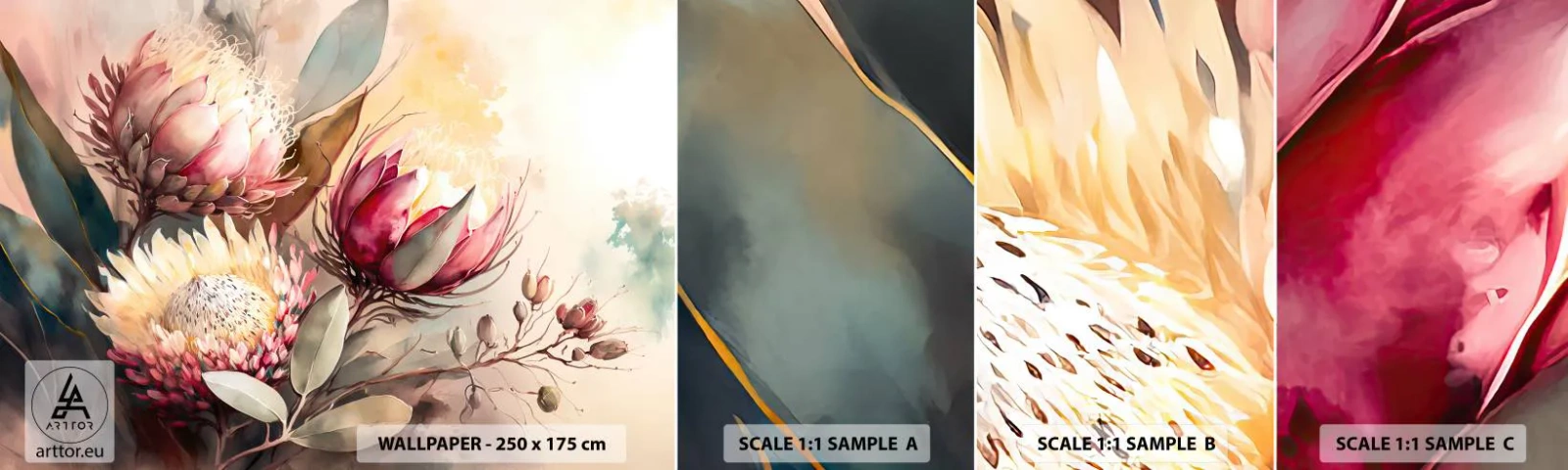 Prøve Fototapet Selvklæbende Deluxe Sticker - I profil og en face - Blomster, Art Deco, Botanik - 100x30 cm