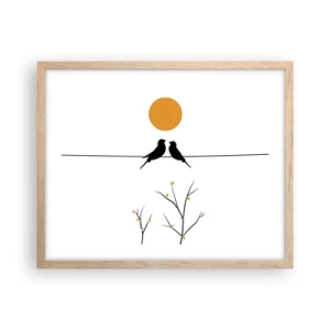 Plakat i ramme af lyst egetræ - Nattergal - 50x40 cm