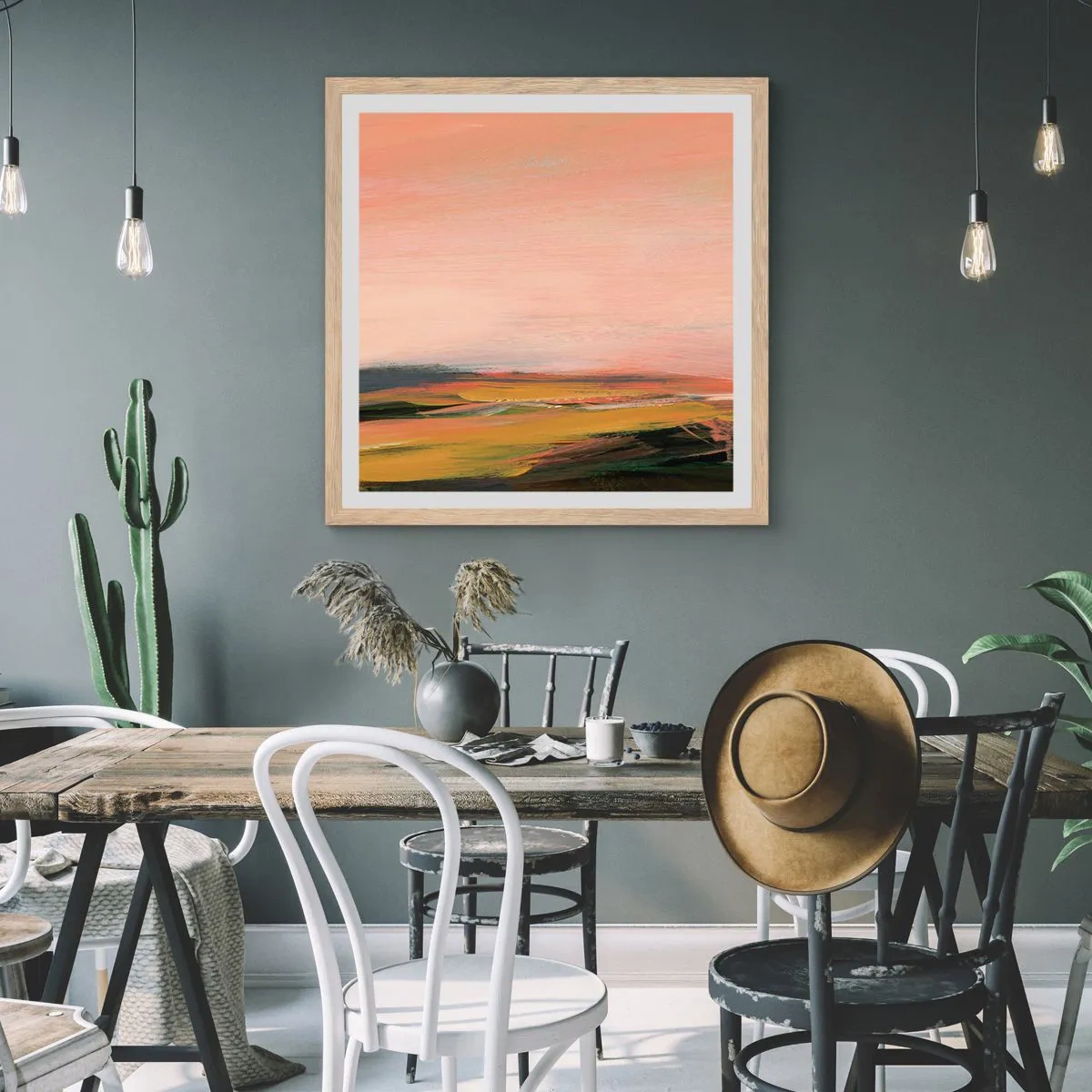 Plakat i ramme af lyst egetræ - I lyserøde toner - 30x30 cm