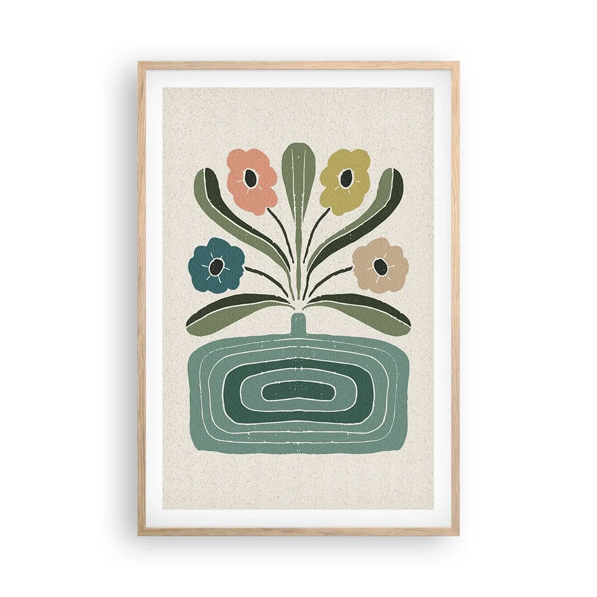 Plakat i ramme af lyst egetræ - Symmetrisk buket - 61x91 cm