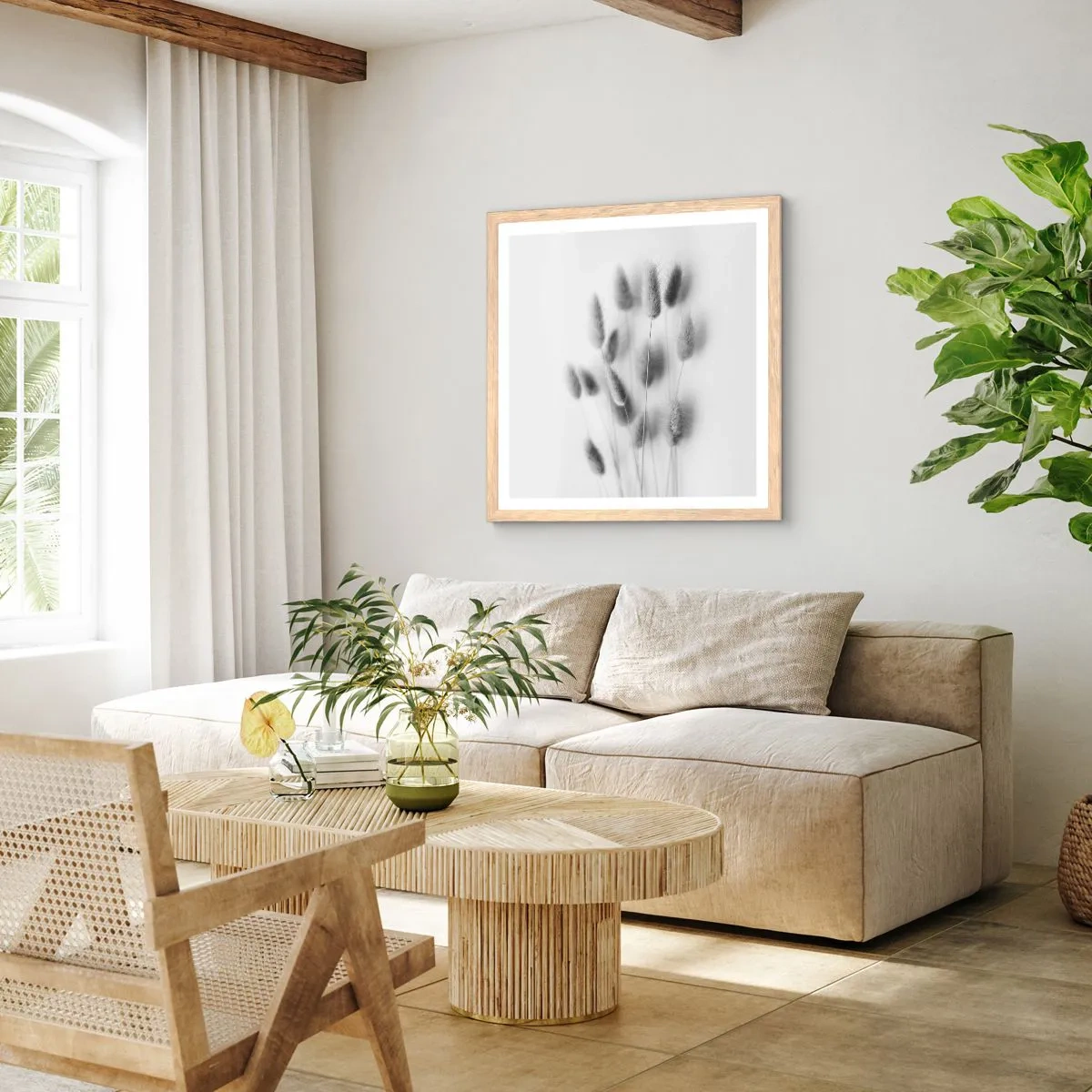 Plakat i ramme af lyst egetræ - Dens bløde græs - 60x60 cm