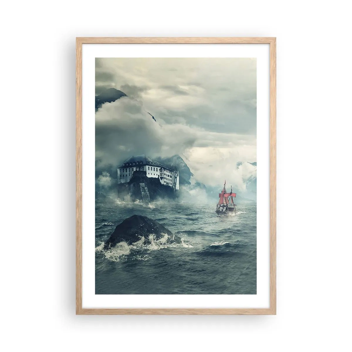 Plakat i ramme af lyst egetræ - På magiske vande - 50x70 cm