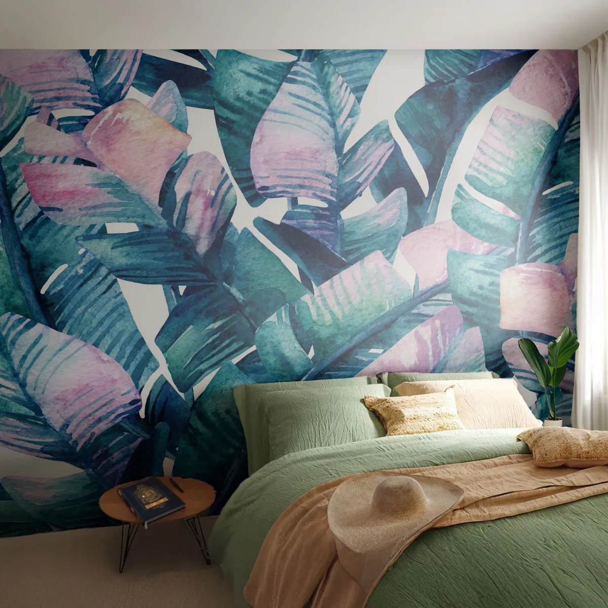 Fototapet Premium Canvas - I en bananlund - Abstraktion, Blade, Stykke - 450x315 cm