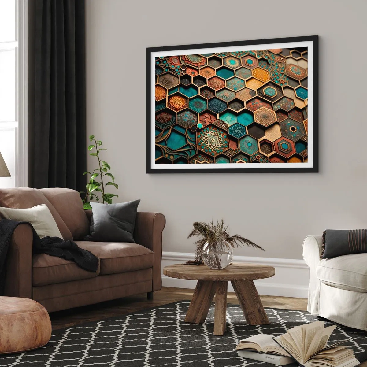 Plakat i sort ramme - Arabiske ornamenter - en variation - 70x50 cm