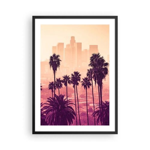 Plakat i sort ramme - Palmer mod byens baggrund i den nedgående sol - 50x70cm - Landskab i Californien - Moderne vægdekoration til stue og soveværelse ARTTOR