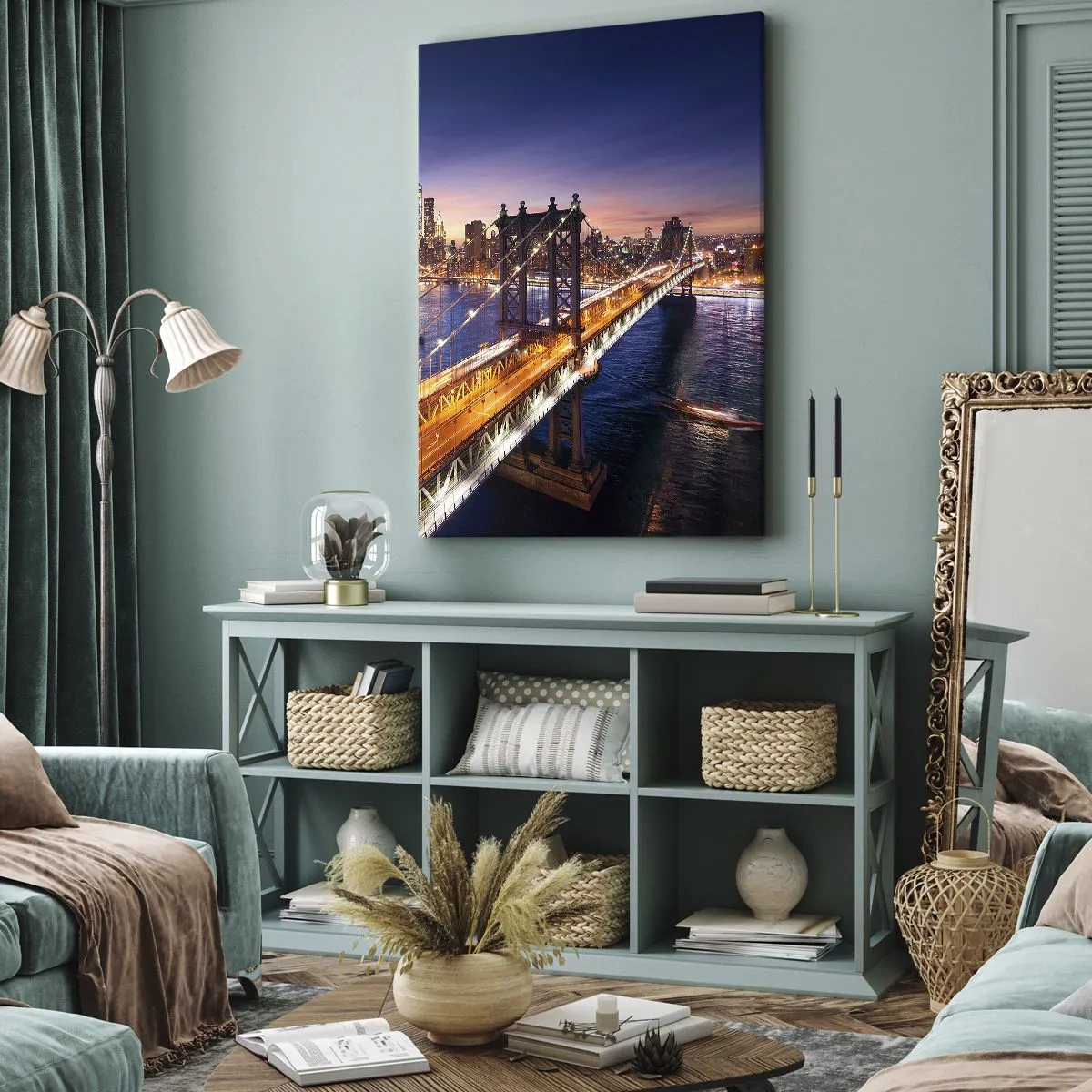 Lærredstryk - Billede på lærred - En lysende bro til hjertet af byen - 50x70 cm