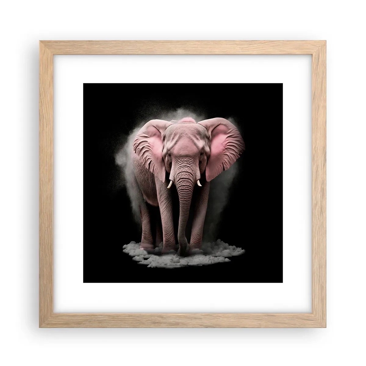 Plakat i ramme af lyst egetræ - Tænk ikke på en lyserød elefant! - 30x30 cm