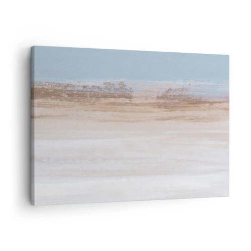 Lærredstryk - Billede på lærred - Et diskret landskab i pastelfarver af blå og beige - 70x50cm - Tvetydigt landskab - Moderne vægdekoration til stue og soveværelse ARTTOR