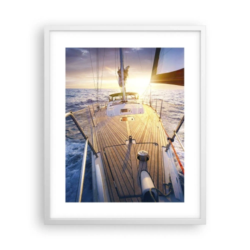 Plakat i hvid ramme - Løber på bølgerne - 40x50 cm