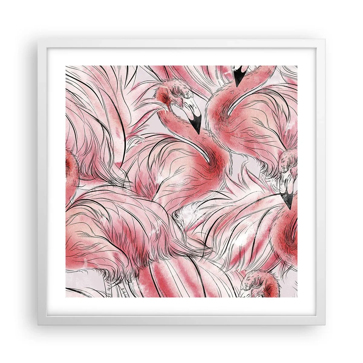 Plakat i hvid ramme - Fugle corps de ballet - 50x50 cm