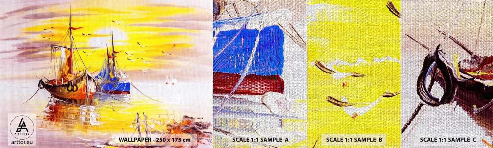 Prøve Fototapet Premium Canvas - Et velfortjent hvil i havnen - Fiskebåd, Fiskeri, Fugle - 100x30 cm