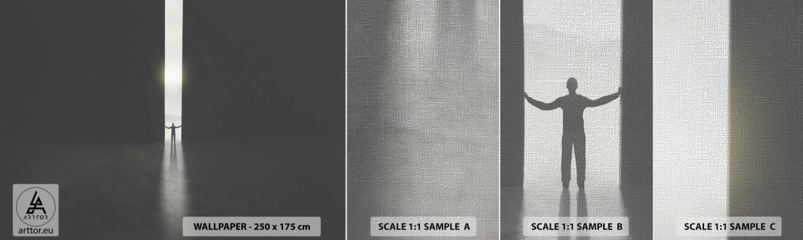 Prøve Fototapet Premium Canvas - Et skridt mod en lys fremtid - Abstraktion, Mand, Stykke - 100x30 cm