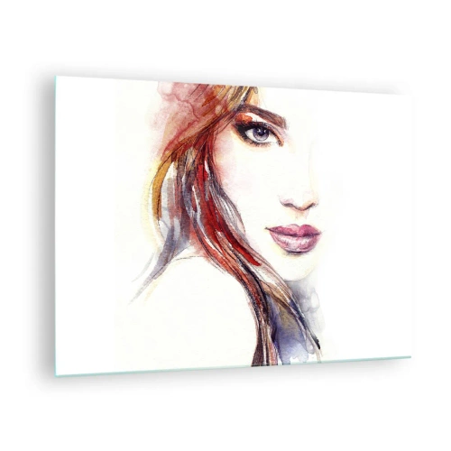 Billede på glas - Illustration af et akvarelportræt af en kvinde - 70x50cm - Vademecum - følg mig - Moderne vægdekoration til stue og soveværelse ARTTOR