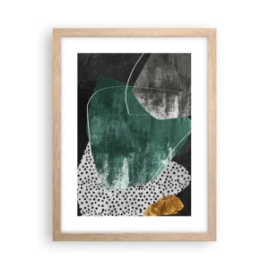 Plakat i ramme af lyst egetræ - Farverig abstraktion med en guldflager - 30x40 cm
