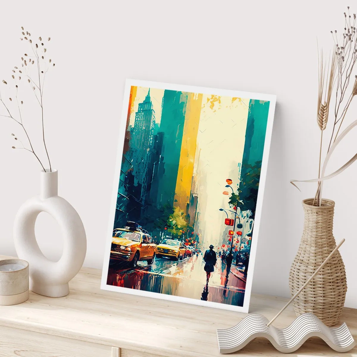 Plakat - New York - her er selv regnen farverig - 50x70 cm