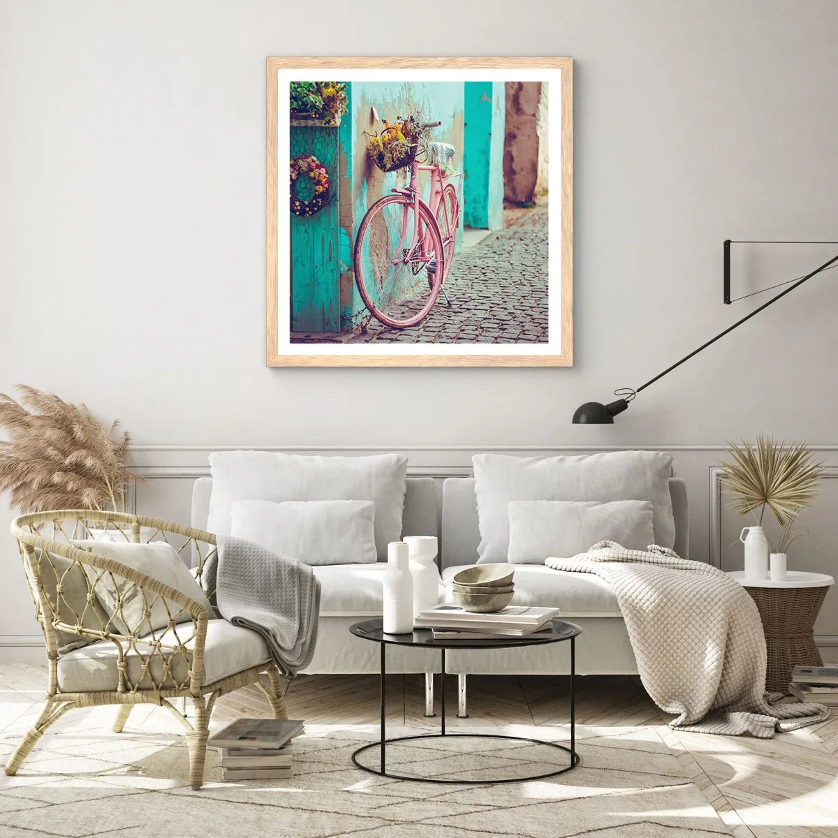 Plakat i ramme af lyst egetræ - Jeg vender tilbage om lidt - 50x50 cm