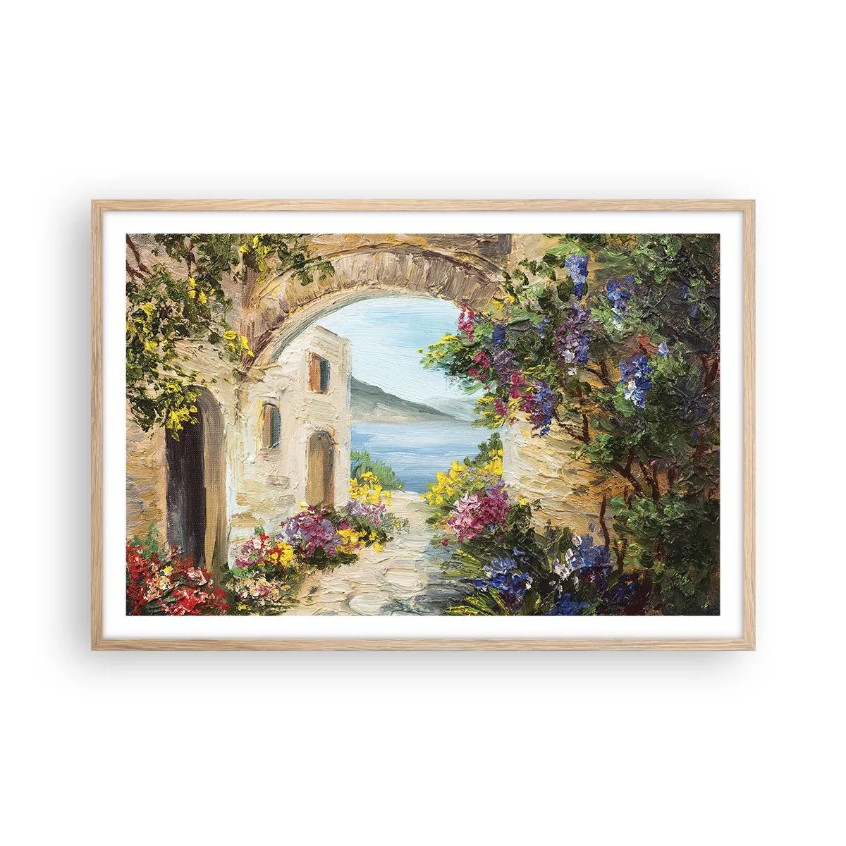 Plakat i ramme af lyst egetræ - Charmen af kystlandskabet - 91x61 cm