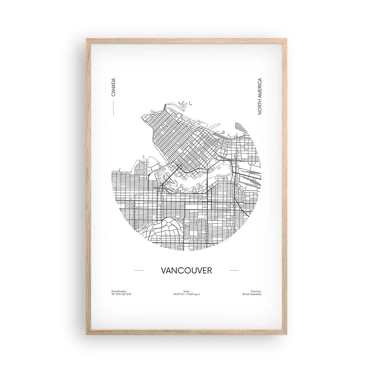 Plakat i ramme af lyst egetræ - Anatomi af Vacouver - 61x91 cm