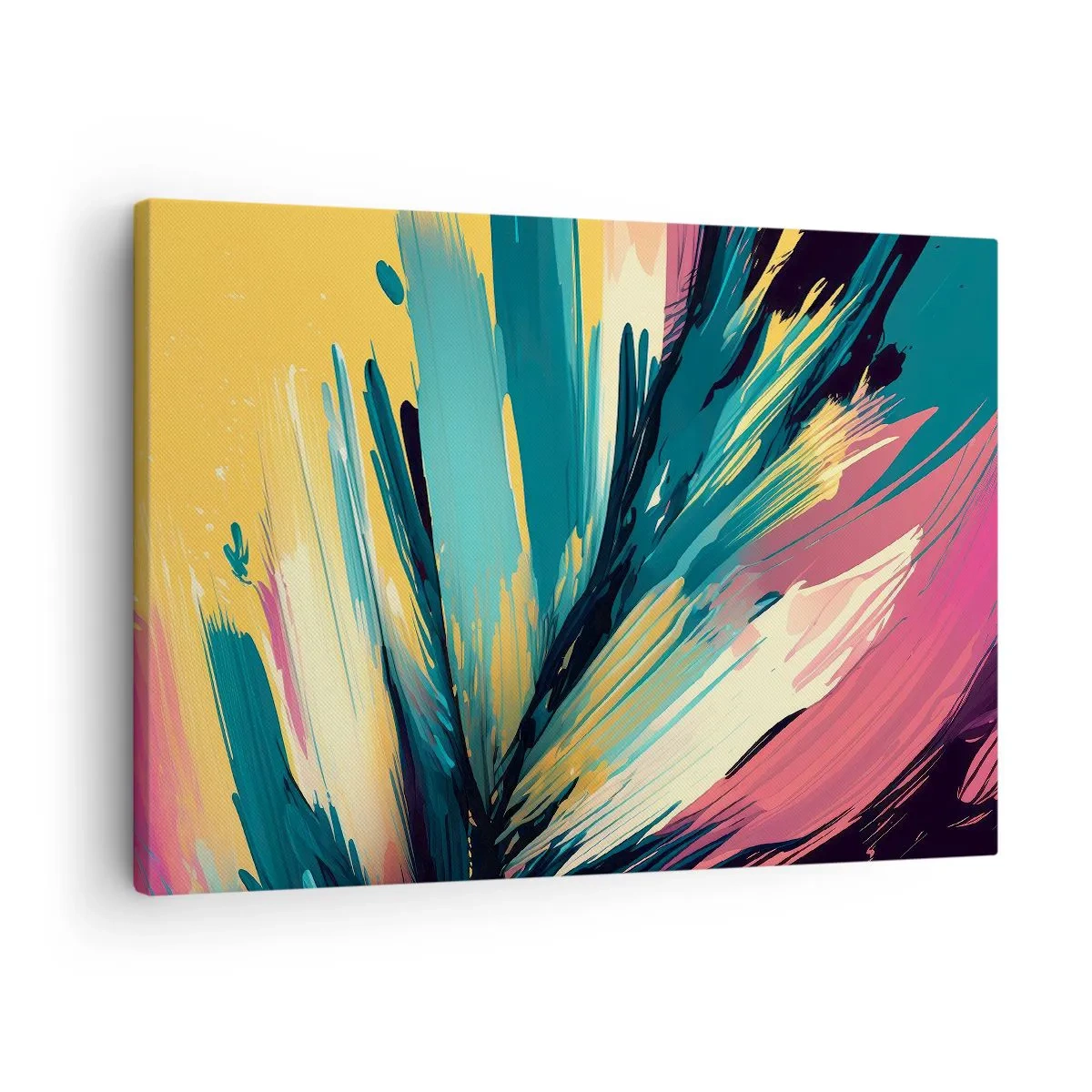 Lærredstryk - Billede på lærred - En abstrakt komposition i intense og kontrasterende farver. - 70x50cm - Komposition - en eksplosion af glæde - Moderne vægdekoration til stue og soveværelse ARTTOR