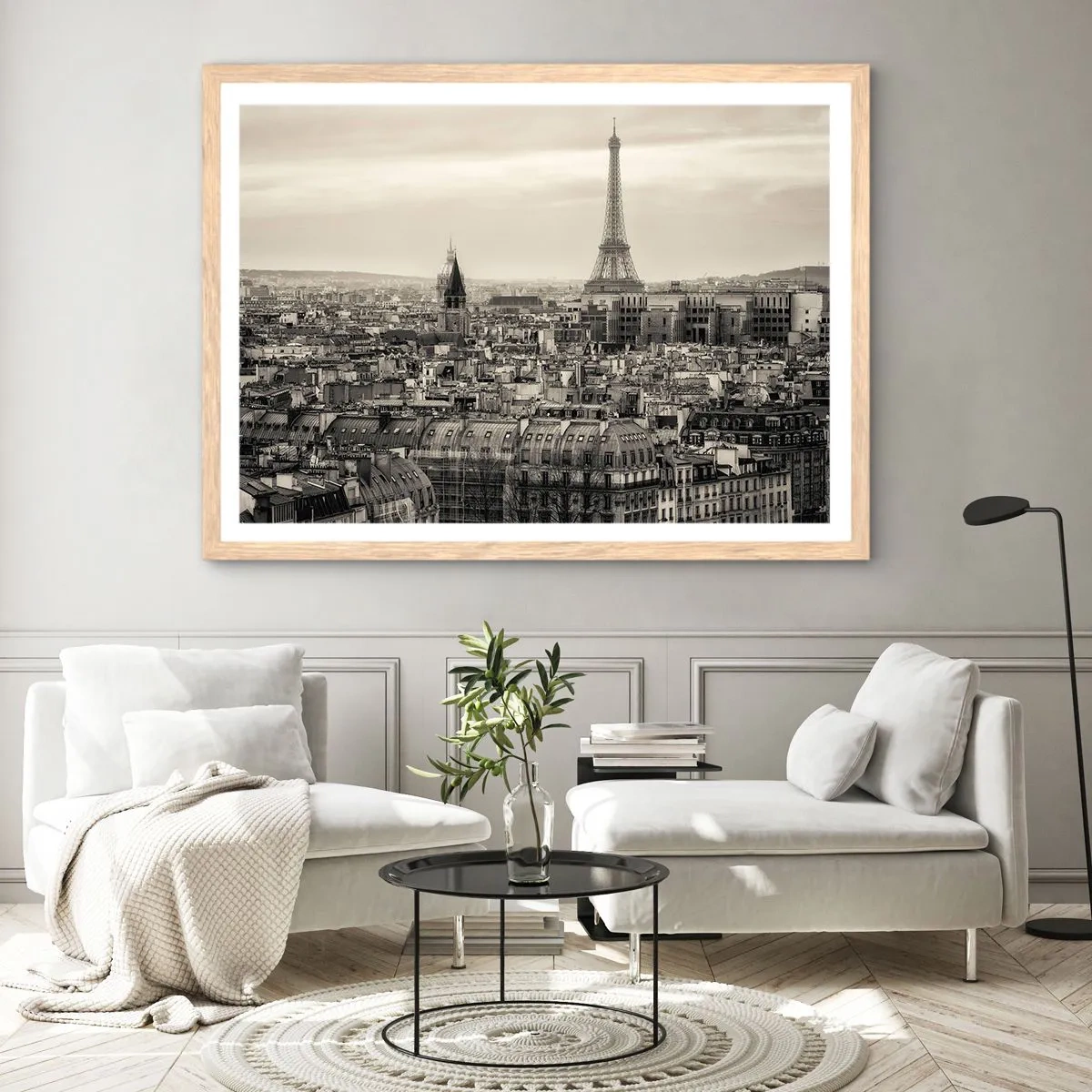 Plakat i ramme af lyst egetræ - Over Paris' hustage - 100x70 cm