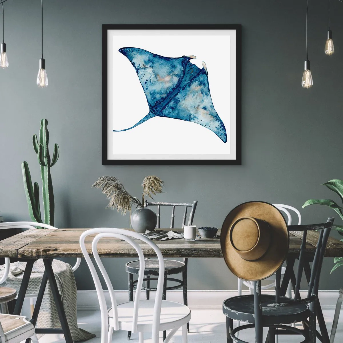 Plakat i sort ramme - Liv i blåt - 60x60 cm