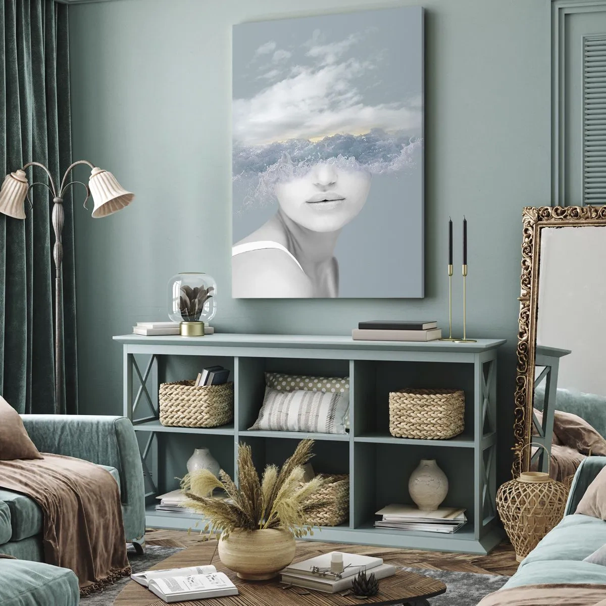 Lærredstryk - Billede på lærred - Med hovedet i skyerne - 55x100 cm