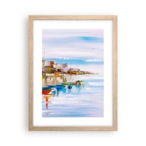 Plakat i ramme af lyst egetræ - Flerfarvet urban havn - 30x40 cm