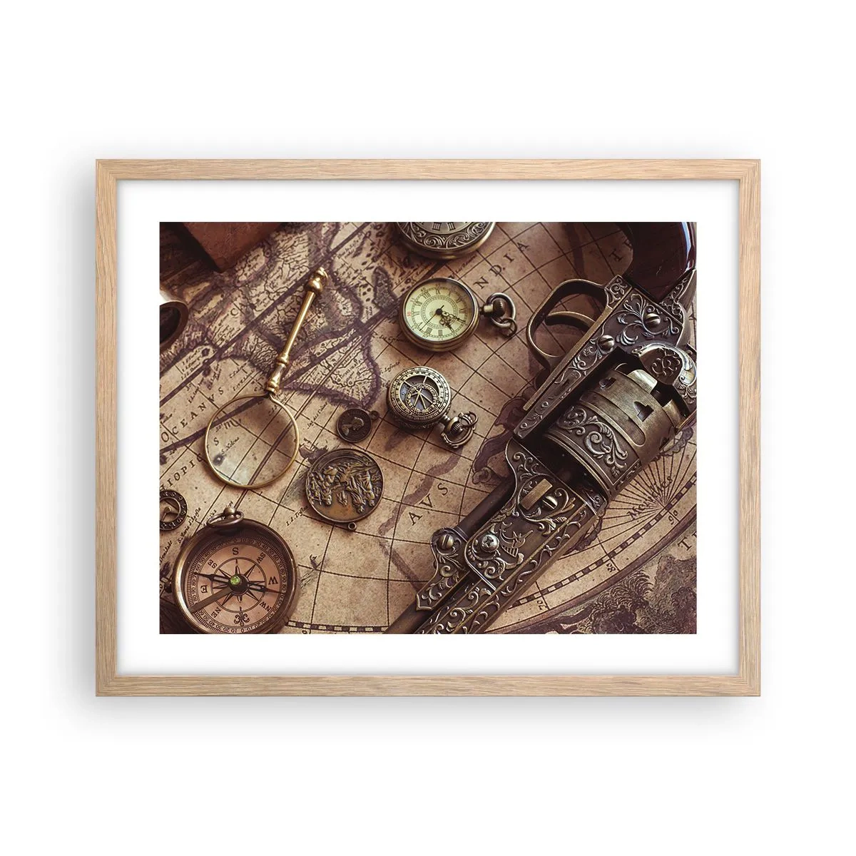 Plakat i ramme af lyst egetræ - Opkald til eventyr - 50x40 cm