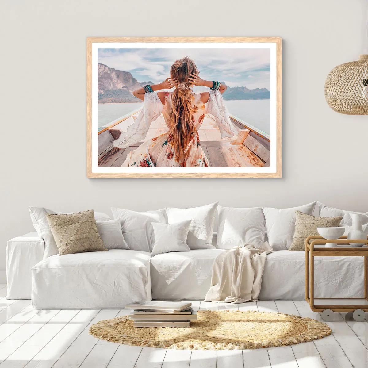 Plakat i ramme af lyst egetræ - På vej mod lykken - 70x50 cm