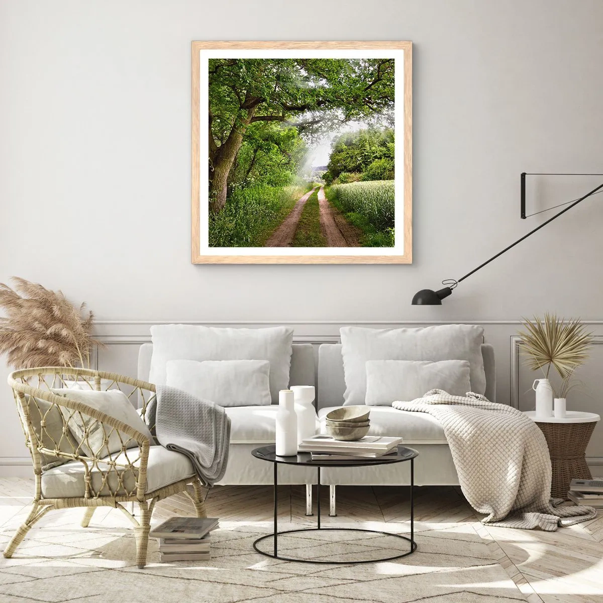 Plakat i ramme af lyst egetræ - Et in Arcadia ego - 40x40 cm