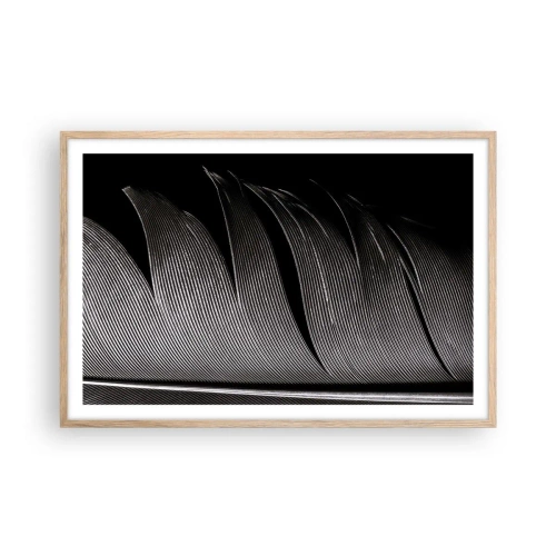 Plakat i ramme af lyst egetræ - Fjer - en vidunderlig konstruktion - 91x61 cm